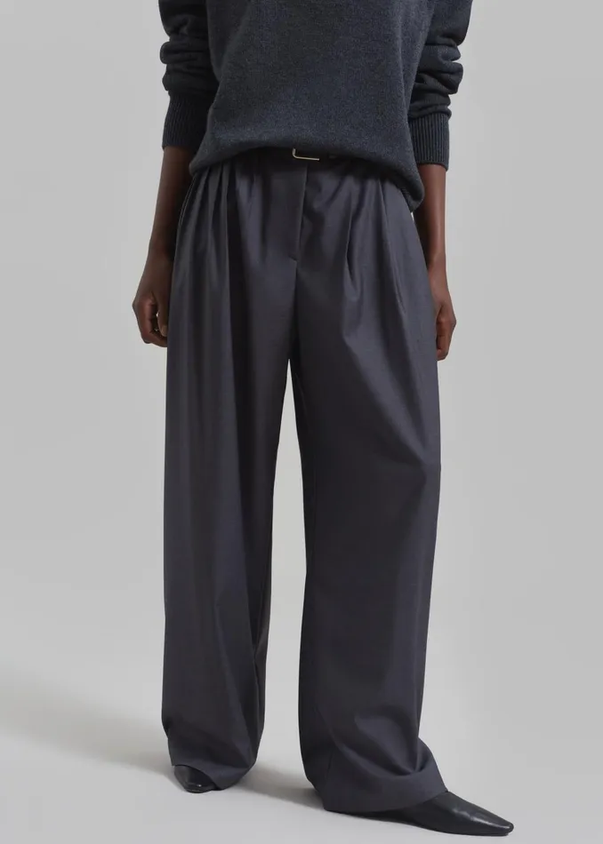 Women Nyla Pleated Pants 8211 Charcoal The Frankie Shop Bottoms