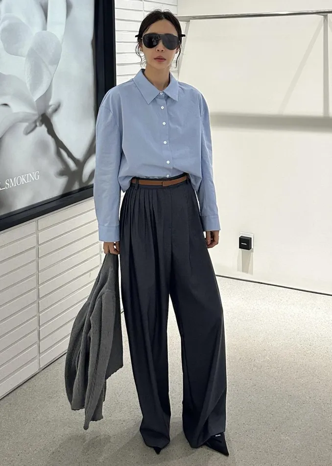 Women Nyla Pleated Pants 8211 Charcoal The Frankie Shop Bottoms