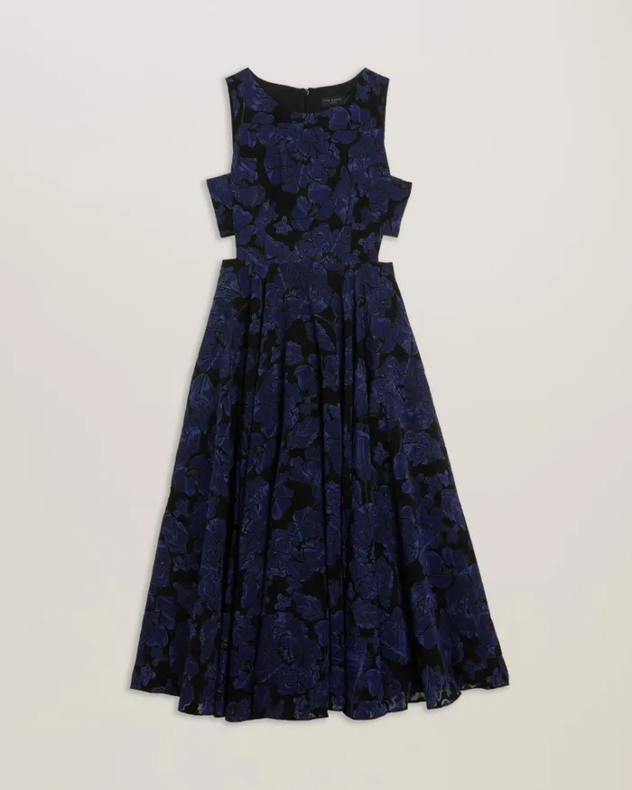 Women OCCHITO 8211 Cut Out ALine Midi Dress Navy Ted Baker Dresses