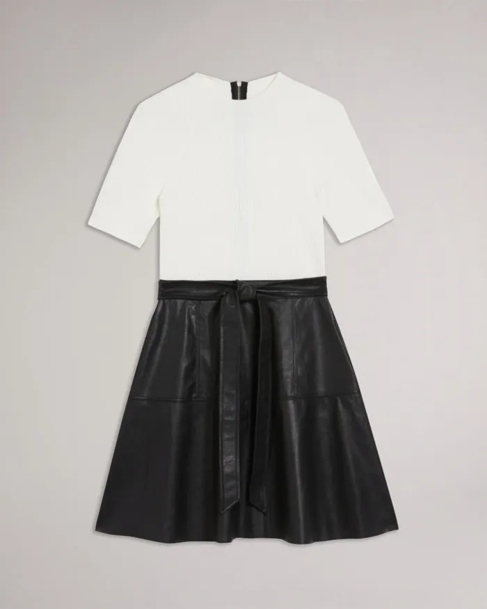Women OLIYIA 8211 Knit Top Mini Dress With Faux Leather Skirt Black Ted Baker Dresses