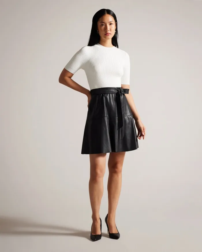 Women OLIYIA 8211 Knit Top Mini Dress With Faux Leather Skirt Black Ted Baker Dresses Women OLIYIA 8211 Knit Top Mini Dress With Faux Leather Skirt Black Ted Baker Dresses