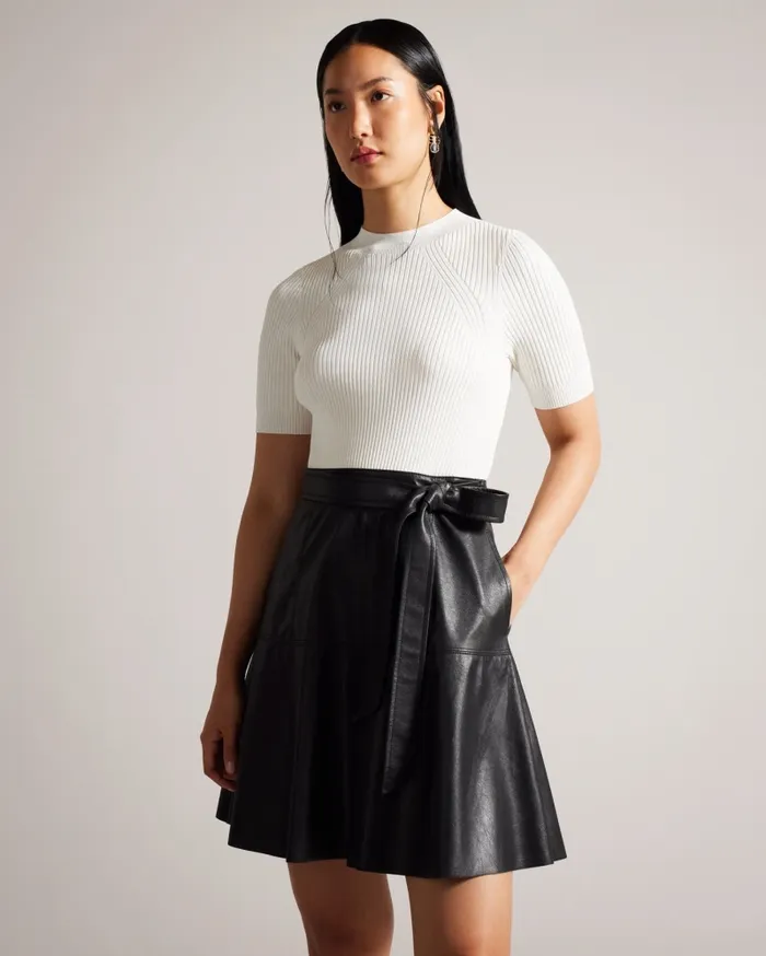 Women OLIYIA 8211 Knit Top Mini Dress With Faux Leather Skirt Black Ted Baker Dresses Women OLIYIA 8211 Knit Top Mini Dress With Faux Leather Skirt Black Ted Baker Dresses
