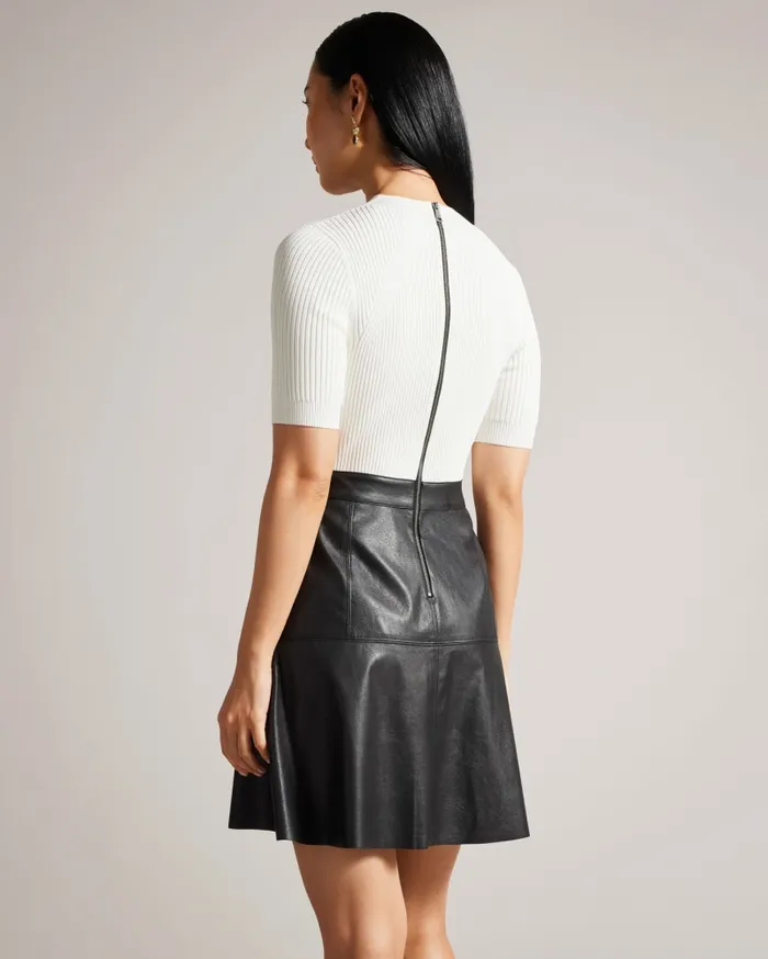 Women OLIYIA 8211 Knit Top Mini Dress With Faux Leather Skirt Black Ted Baker Dresses Women OLIYIA 8211 Knit Top Mini Dress With Faux Leather Skirt Black Ted Baker Dresses