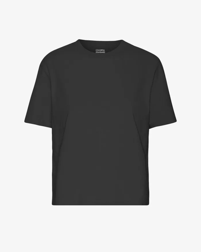 Women Organic Boxy Crop Tee Deep Black Colorful Standard TShirts