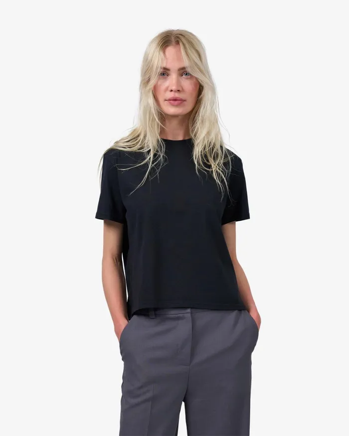 Women Organic Boxy Crop Tee Deep Black Colorful Standard TShirts