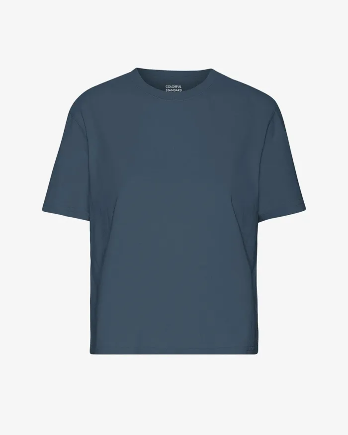 Women Organic Boxy Crop Tee Petrol Blue Colorful Standard TShirts