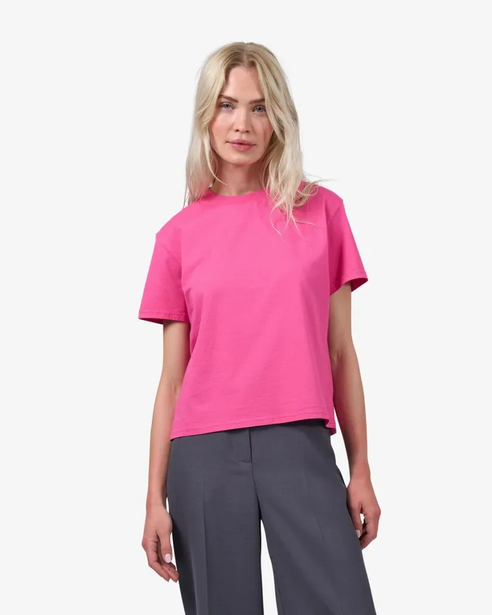 Women Organic Boxy Crop Tee Petrol Blue Colorful Standard TShirts