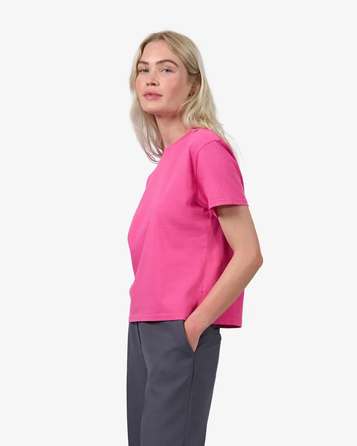Women Organic Boxy Crop Tee Petrol Blue Colorful Standard TShirts