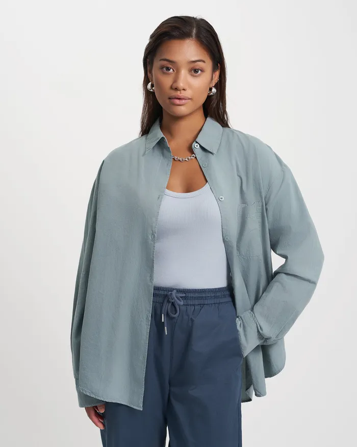 Women Organic Oversized Shirt 8211 Steel Blue Shirts Colorfulstandard