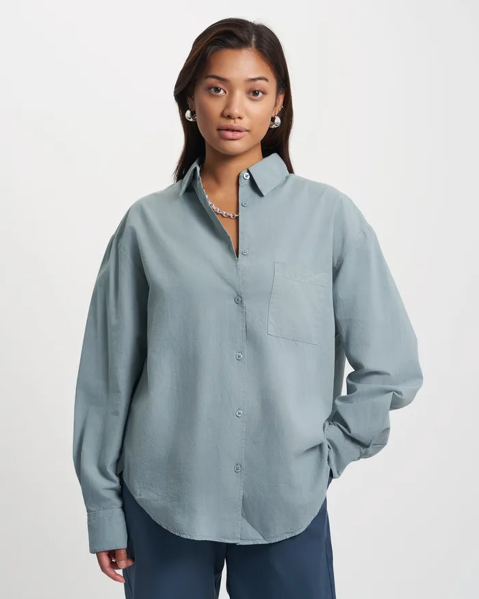 Women Organic Oversized Shirt 8211 Steel Blue Shirts Colorfulstandard