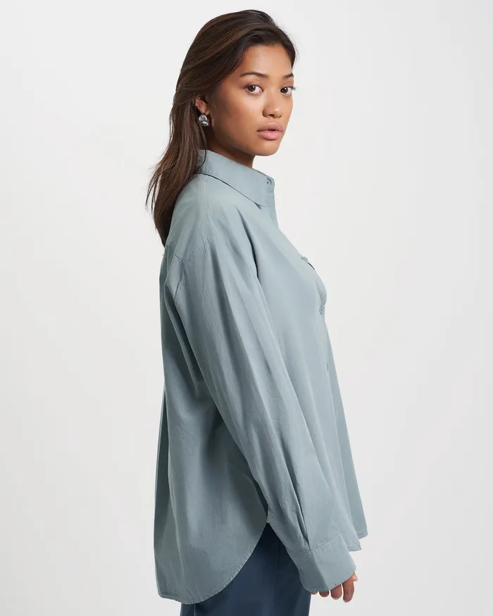 Women Organic Oversized Shirt 8211 Steel Blue Shirts Colorfulstandard