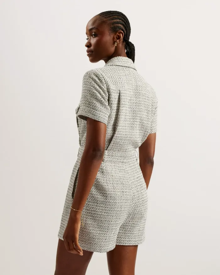 Women OSAMUD 8211 Tailored Boucle Wrap Playsuit Ivory Ted Baker Jumpsuits and Playsuits