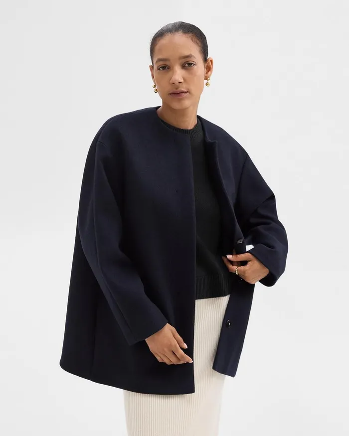 Women Outerwear Theory Cape Back Coat In Recycled WoolBlend Melton Baltic