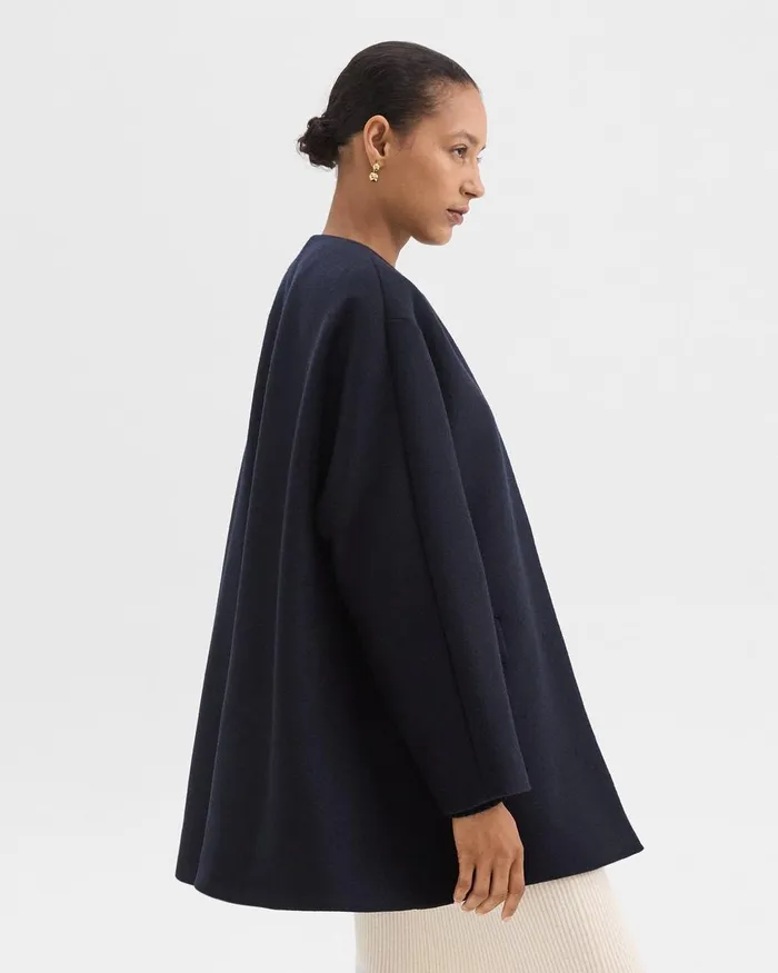 Women Outerwear Theory Cape Back Coat In Recycled WoolBlend Melton Baltic