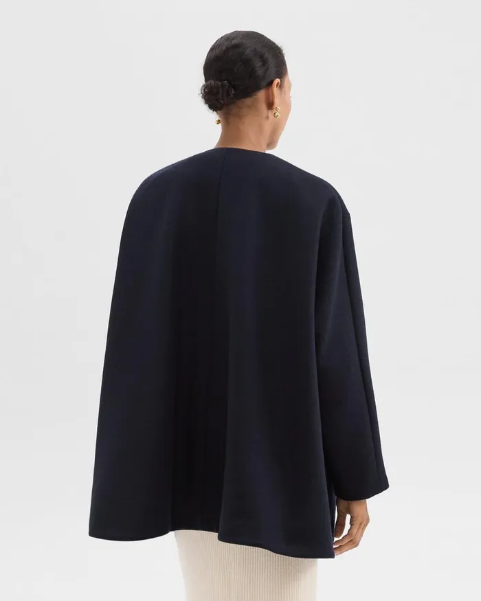Women Outerwear Theory Cape Back Coat In Recycled WoolBlend Melton Baltic