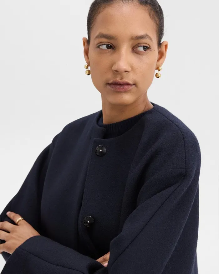 Women Outerwear Theory Cape Back Coat In Recycled WoolBlend Melton Baltic