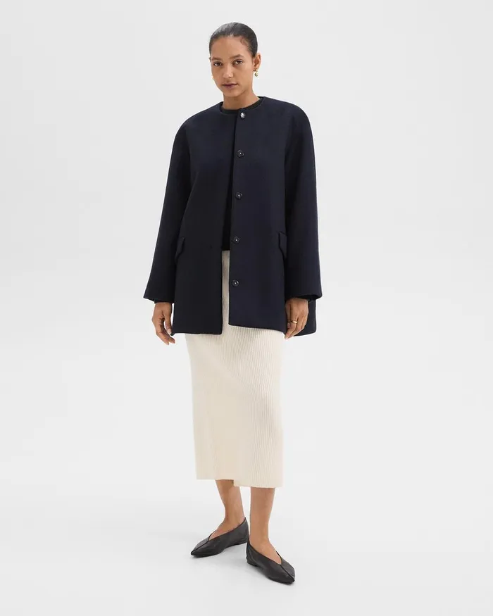 Women Outerwear Theory Cape Back Coat In Recycled WoolBlend Melton Baltic