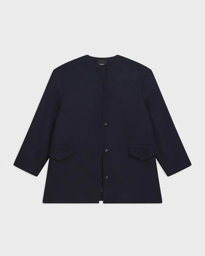 Women Outerwear Theory Cape Back Coat In Recycled WoolBlend Melton Baltic