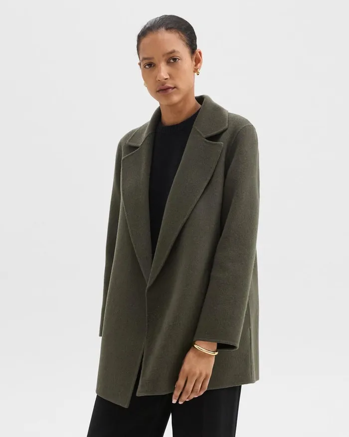 Women Outerwear Theory Clairene Jacket In DoubleFace WoolCashmere Hunter Green Melange