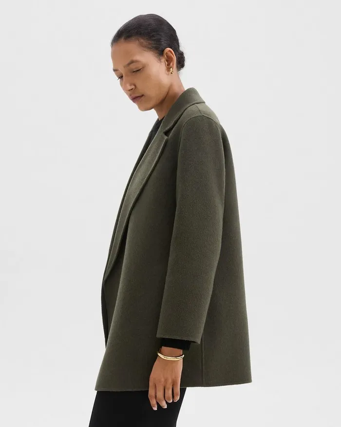Women Outerwear Theory Clairene Jacket In DoubleFace WoolCashmere Hunter Green Melange