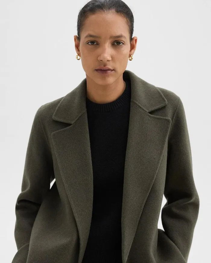 Women Outerwear Theory Clairene Jacket In DoubleFace WoolCashmere Hunter Green Melange