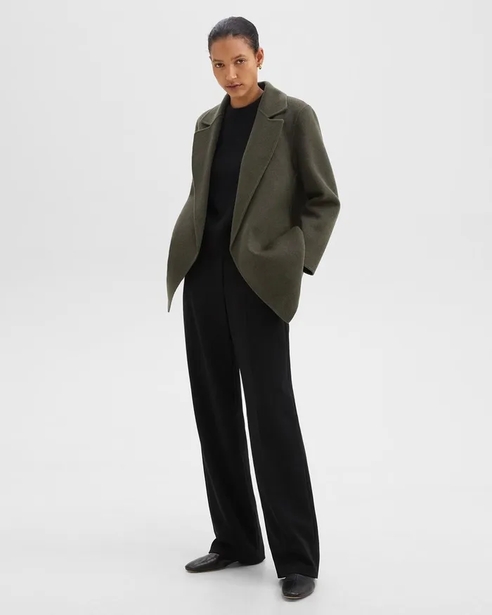Women Outerwear Theory Clairene Jacket In DoubleFace WoolCashmere Hunter Green Melange