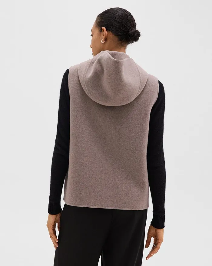 Women Outerwear Theory Hooded ZipUp Vest In DoubleFace WoolCashmere Cinder Melange