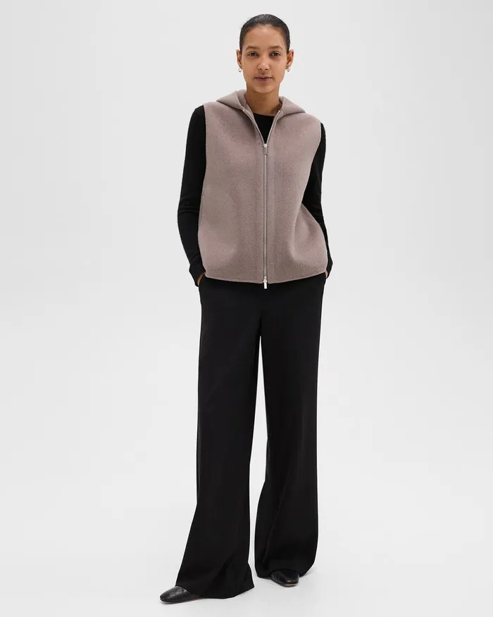 Women Outerwear Theory Hooded ZipUp Vest In DoubleFace WoolCashmere Cinder Melange