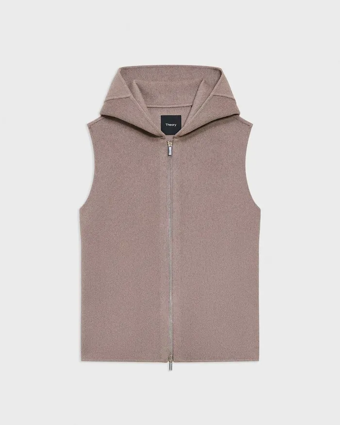 Women Outerwear Theory Hooded ZipUp Vest In DoubleFace WoolCashmere Cinder Melange