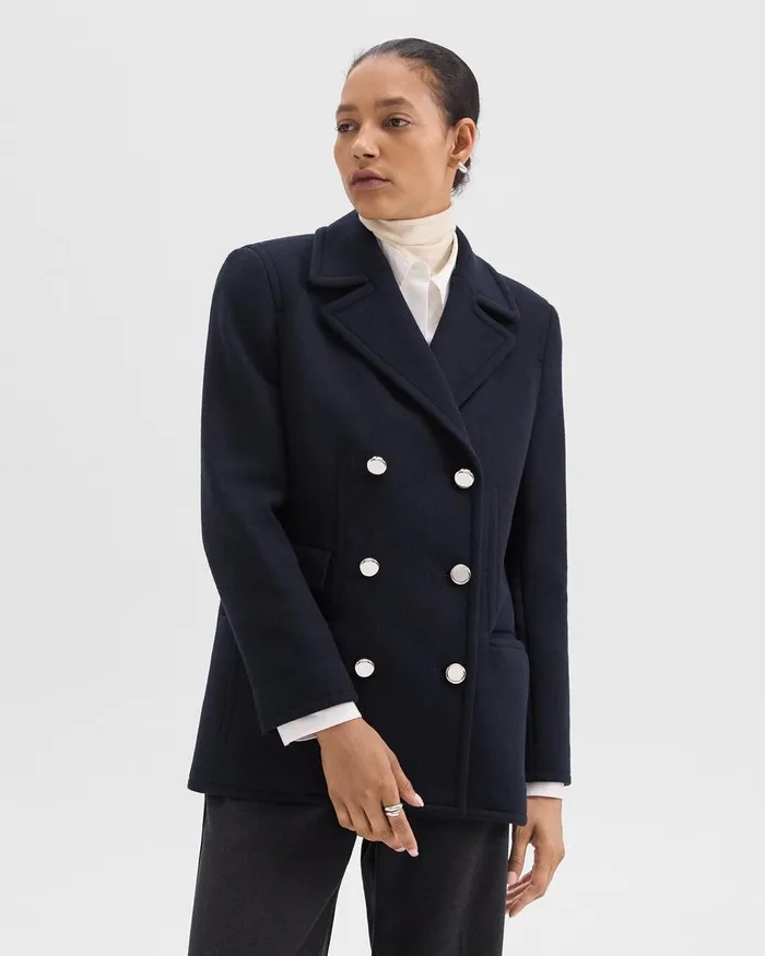 Women Outerwear Theory Peacoat Blazer In Recycled WoolBlend Melton Baltic