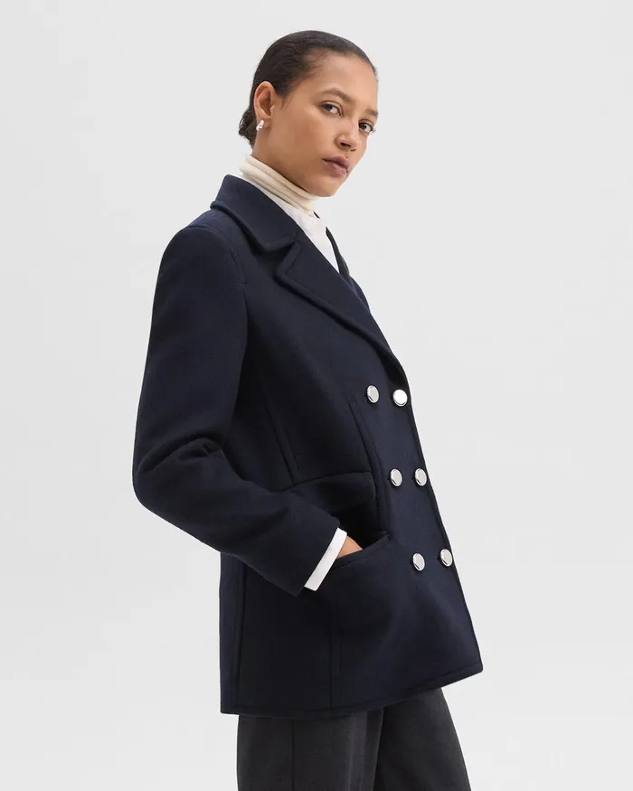 Women Outerwear Theory Peacoat Blazer In Recycled WoolBlend Melton Baltic