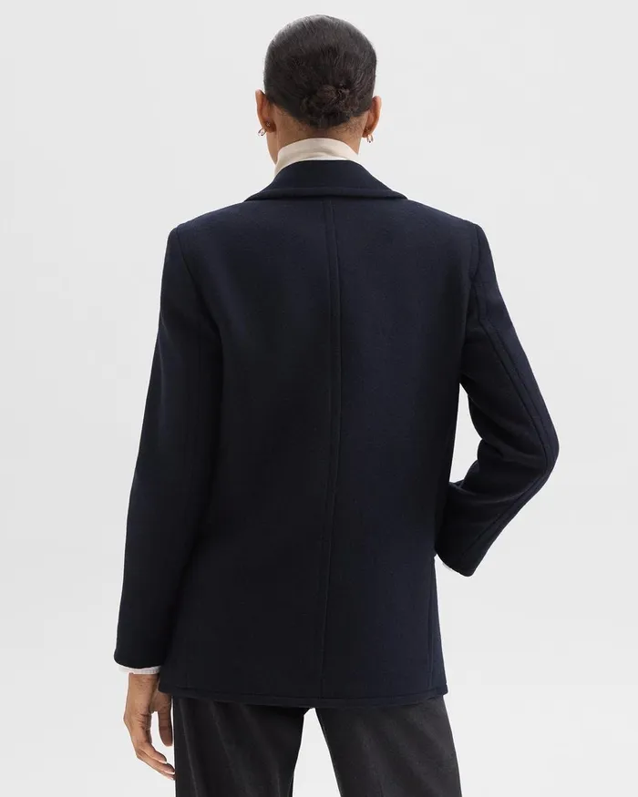 Women Outerwear Theory Peacoat Blazer In Recycled WoolBlend Melton Baltic