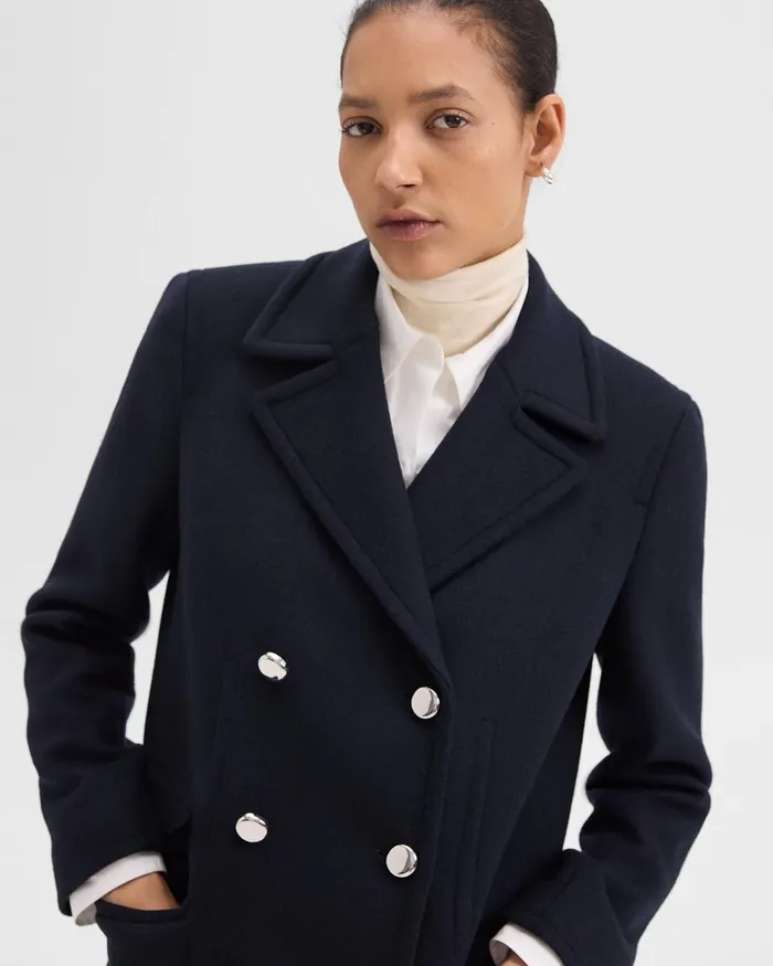 Women Outerwear Theory Peacoat Blazer In Recycled WoolBlend Melton Baltic