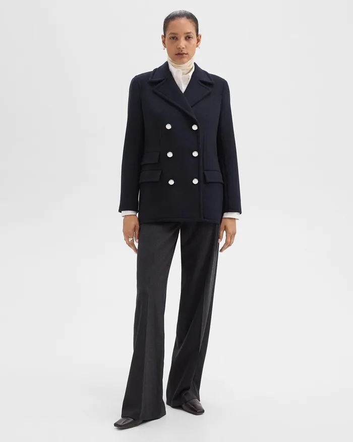 Women Outerwear Theory Peacoat Blazer In Recycled WoolBlend Melton Baltic