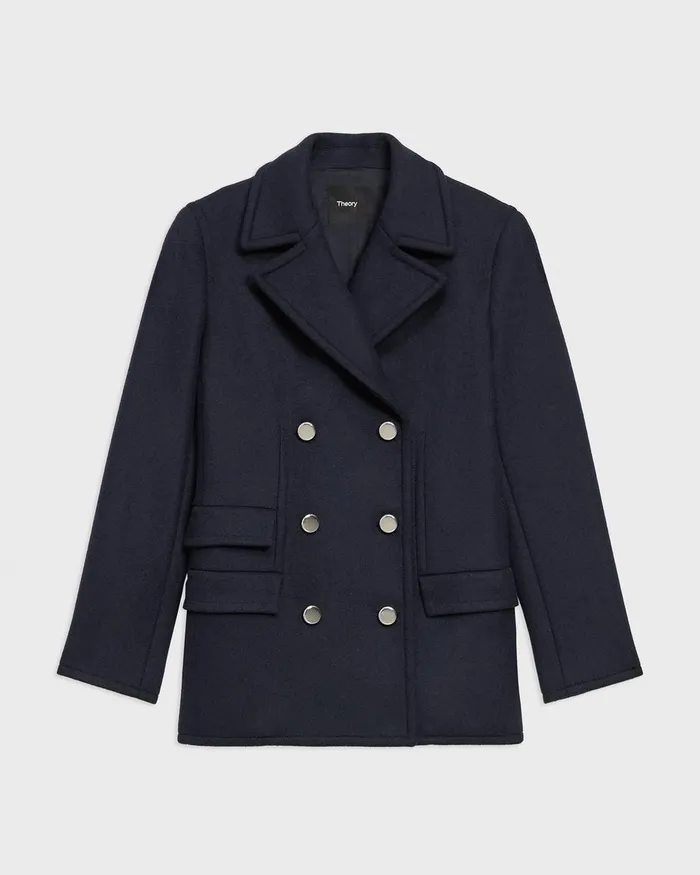 Women Outerwear Theory Peacoat Blazer In Recycled WoolBlend Melton Baltic