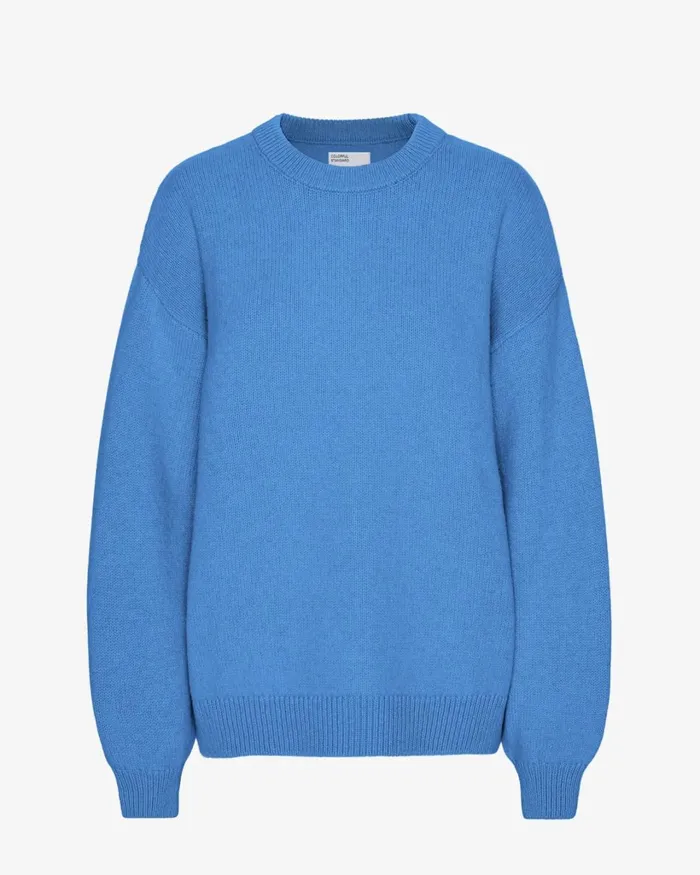 Women Oversized Merino Wool Crew Pacific Blue Colorful Standard Knit Sweaters