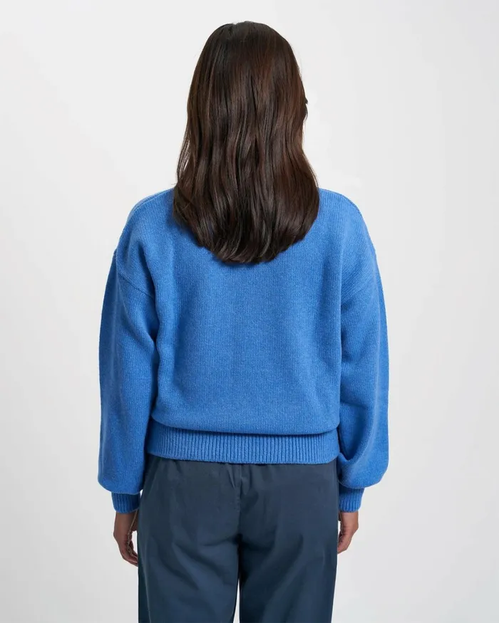Women Oversized Merino Wool Crew Pacific Blue Colorful Standard Knit Sweaters