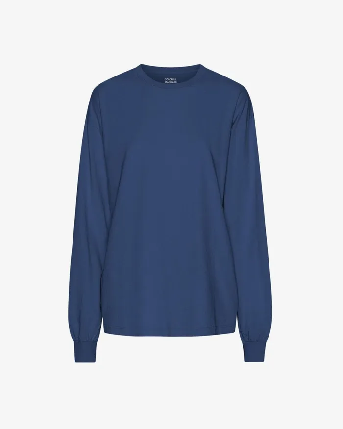 Women Oversized Organic LS TShirt Marine Blue Colorful Standard Long Sleeve Tops