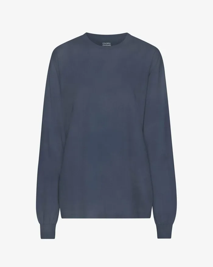 Women Oversized Organic LS TShirt Neptune Blue Colorful Standard Long Sleeve Tops