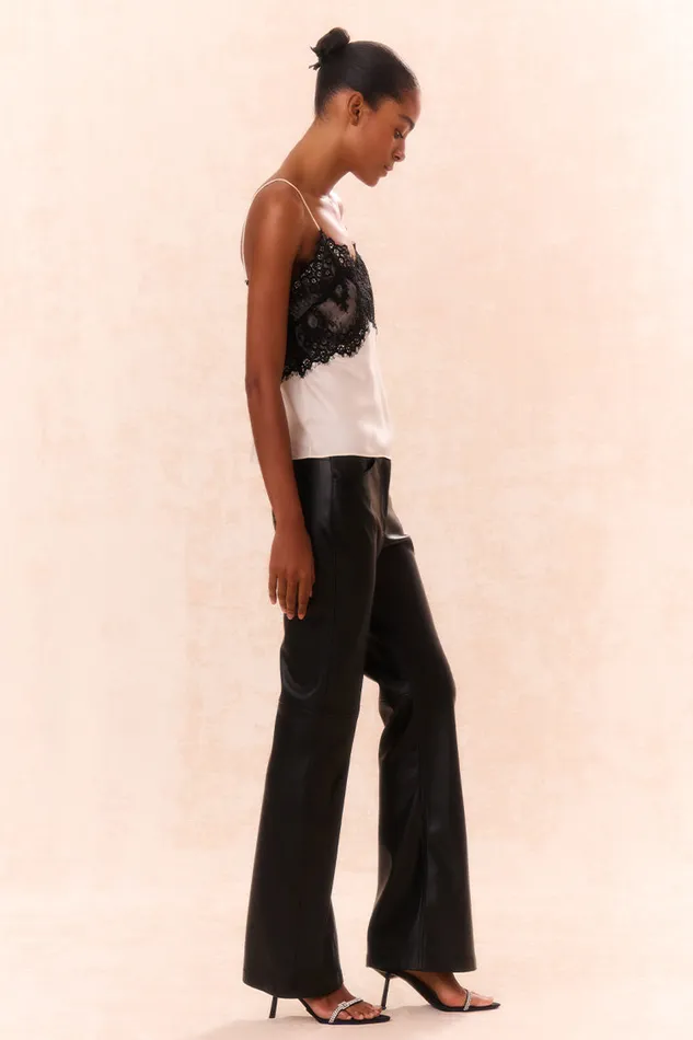 Women Pants and Shorts LoveShackFancy Bordeaux Vegan Leather Pants Black