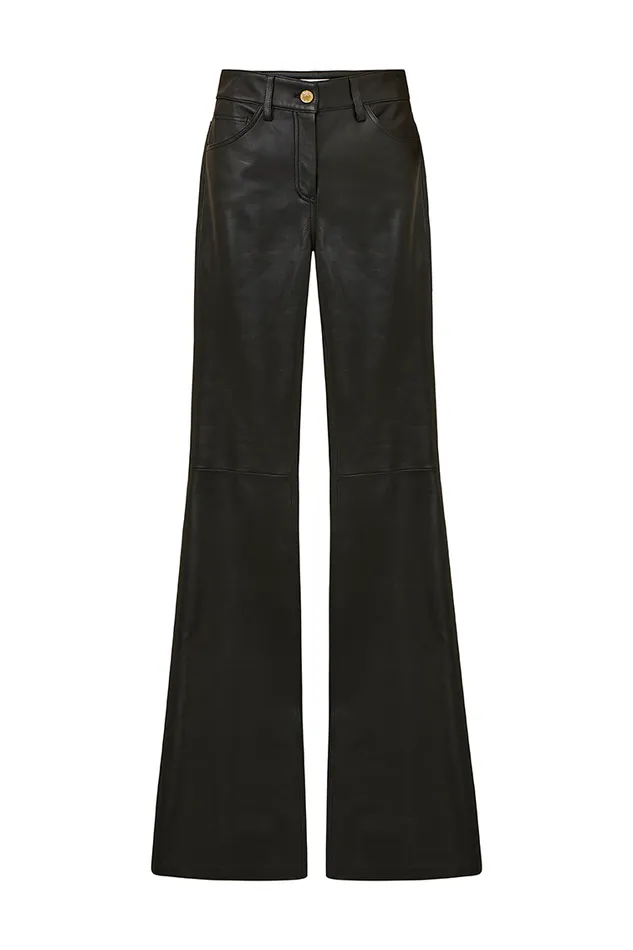 Women Pants and Shorts LoveShackFancy Bordeaux Vegan Leather Pants Black