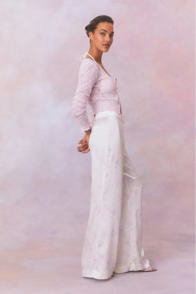 Women Pants and Shorts LoveShackFancy Daniya Wide Leg Printed Silk Pants Lilac Pearl