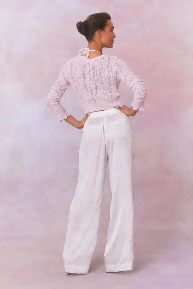 Women Pants and Shorts LoveShackFancy Daniya Wide Leg Printed Silk Pants Lilac Pearl