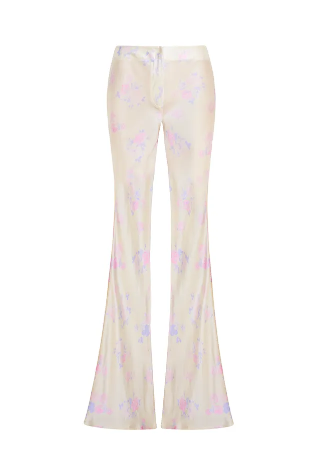 Women Pants and Shorts LoveShackFancy Daniya Wide Leg Printed Silk Pants Lilac Pearl