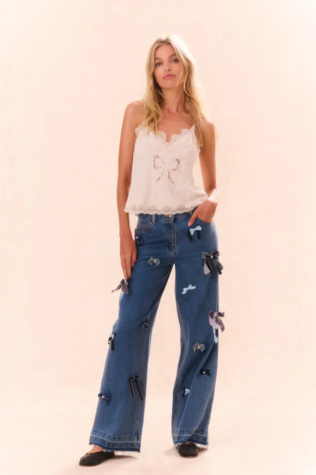 Women Pants and Shorts LoveShackFancy Dessa Bow Jeans Obsidian Blue