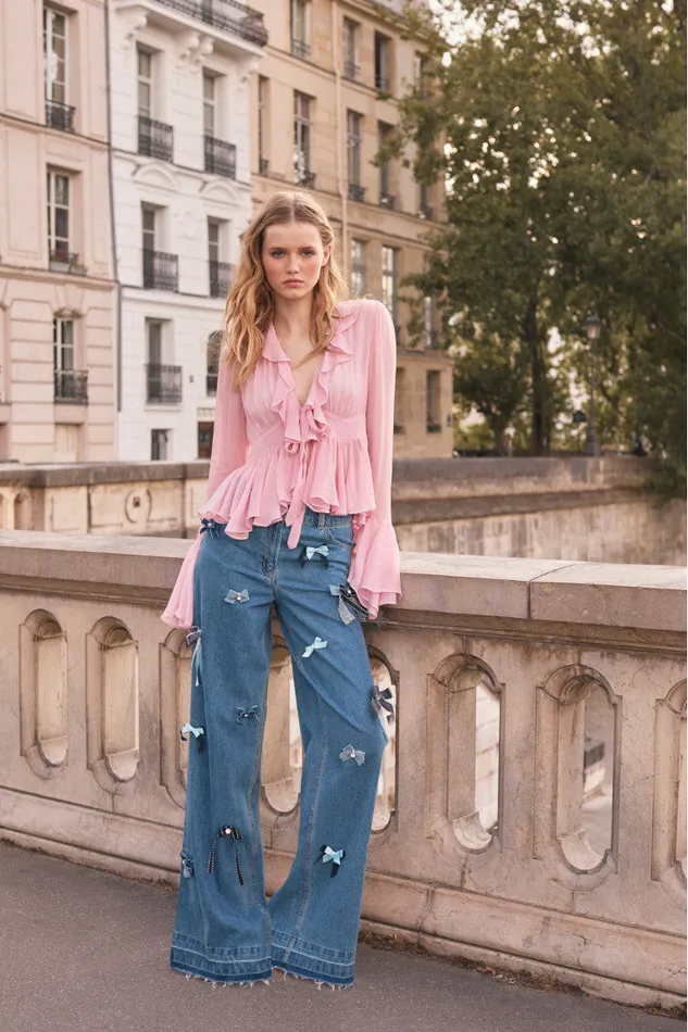 Women Pants and Shorts LoveShackFancy Dessa Bow Jeans Obsidian Blue