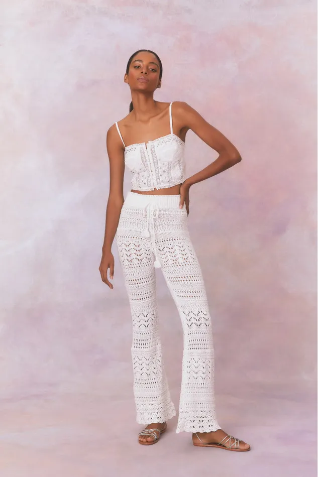 Women Pants and Shorts LoveShackFancy Fosta Crochet Pants Antique White