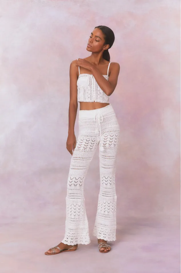 Women Pants and Shorts LoveShackFancy Fosta Crochet Pants Antique White