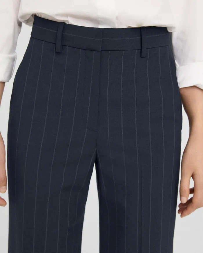 Women Pants Theory HighWaist StraightLeg Pant In Striped Stretch Wool Deep Navy