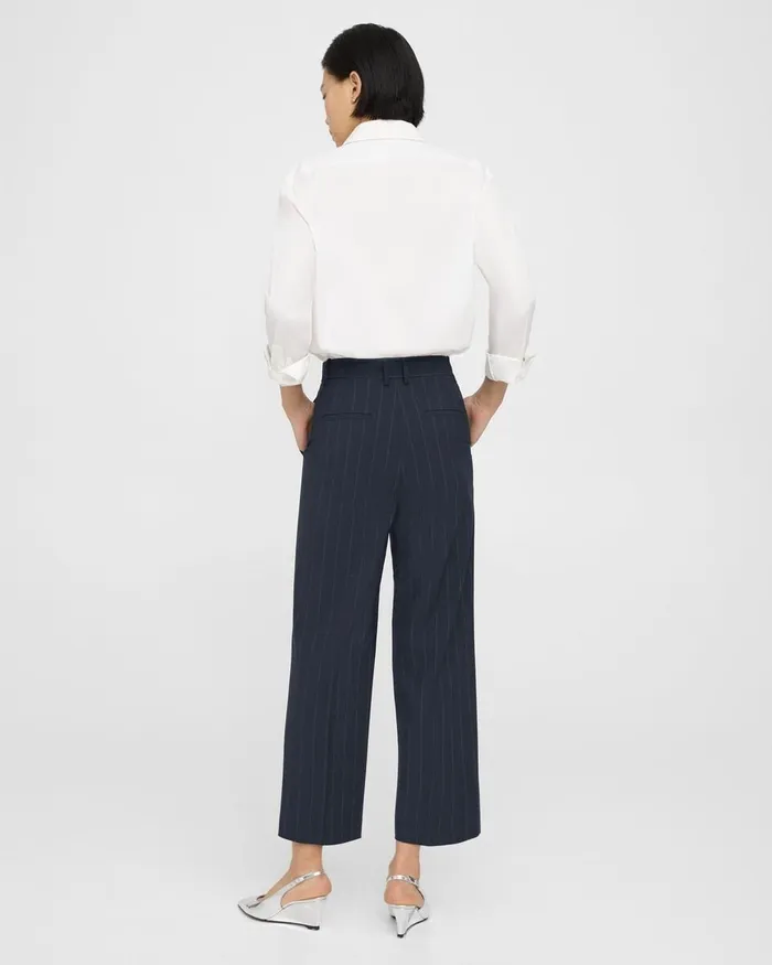 Women Pants Theory HighWaist StraightLeg Pant In Striped Stretch Wool Deep Navy